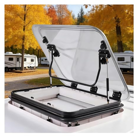 Dachfenster Camping, Dachluke Wohnwagen, 70° Öffnungswinkel, mit LED, Oberrahmen Aus Aluminiumlegierung + Abs-Innenrahmen, Für Wohnwagen,Wohnmobil(50*50cm)