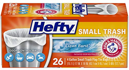 Hefty Small Garbage Bags, Flap Tie, Clean Burst Scent, 4 Gallon, 26 Count