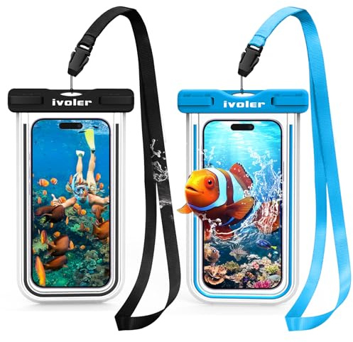 ivoler 2 Stücke wasserdichte Handyhülle Tasche, Handytasche Wasserdicht, Handy Wasserfest Hülle, Universal Staubdichte Schutzhülle für iPhone, Samsung, Huawei, usw bis zu 6.9 Zoll. (Schwarz+Blau)
