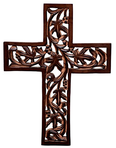 Purpledip Holzschild Jesus Christus Wandkreuz: handgeschnitztes antikes Design, zum Aufhängen für Zuhause, Altar, Raumdekoration, Braun (10773)