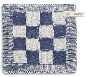 Knit Factory - Topflappen Block - Ecru/Jeans - 23x23 cm | Hitzebeständige Lappen - Schutzlappen zum kochen - Küchenzubehör - Kochlappen - Traditioneller look