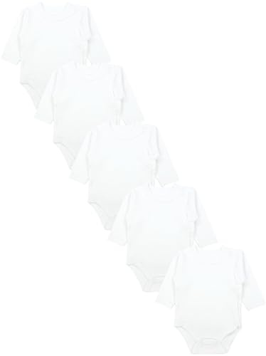 TupTam Baby Body Langarm – Wickelbody Langarm für Jungen & Mädchen, 5er Pack, 100% Baumwolle, OEKO-TEX, Farbe: Weiß, Größe: 74