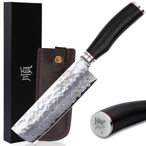 YOUSUNLONG Coltello da cuoco in acciaio Nakiri forgiato da 6,5 pollici Coltello da cucina giapponese VG10 Super-acciaio 67 Strato di rasoio Damasco-Maniglia di ebano SL-DK1099B