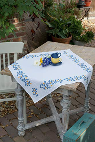 Vervaco Stickpackung Tischdecke Zählmusterpackung Kreuzstich Blaue Ranken Stickdecken zum Selbersticken Stickset Weihnachten Kreativ Set für Erwachsene 80 x 80 cm Kreatives Geschenk