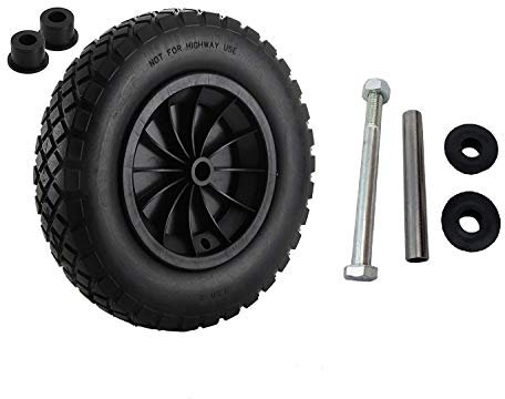 KetoPlastics PU 14 Puncture Proof Solid Industrial Wheelbarrow Wheel Tyre 3.5-8 Light Weight BLACK + 130MM AXLE SET