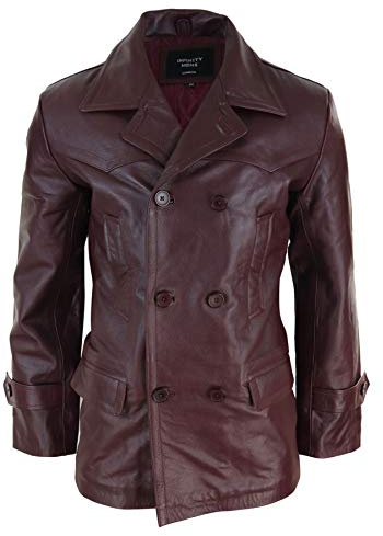 Infinity Leather Herren Lederjacke 100% Echtleder 3/4 Doppelt Breasted Mantel Jaken Klassisch