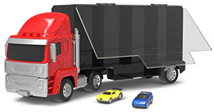 Driven by Battat – Turbo Transport – Camion Porteur Jouet avec poignée et 2 Voitures à Friction – Voitures de Course et camions pour Enfants de 3 Ans et Plus