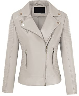 Bellivera Women Faux Leather Jacket Moto Bike Softshell Coat 53 Beige M