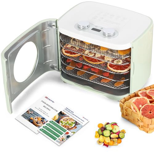 Moongiantgo Food Dehydrator Stainless Steel Beef Jerky Machine 6 Trays Electric Fruits Dryer with Digital Timer and Temperature Control 400W Air Circulation Heating for Herb Vegetables Flowers Meat