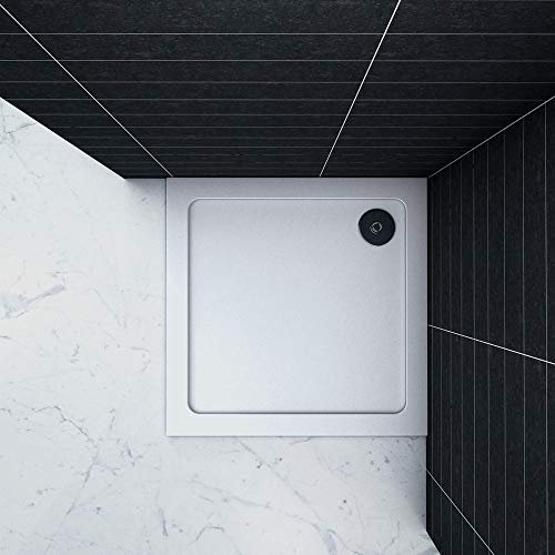 Piatto Doccia Quadrato in pietra artificiale rivestito gel coat Ultra Slim da 3cm Bianco Lucido Antiscivolo Antibatterico 80x80cm