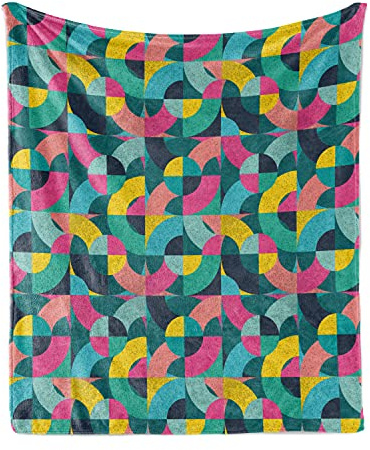 Ambesonne Geometric Throw Blanket, Patchwork Inspired Half Arc Shaped Colorful Curved Stripes in Grunge Style, Flannel Fleece Accent Piece Soft Couch Cover for Adults, 60 x 80, Multicolor