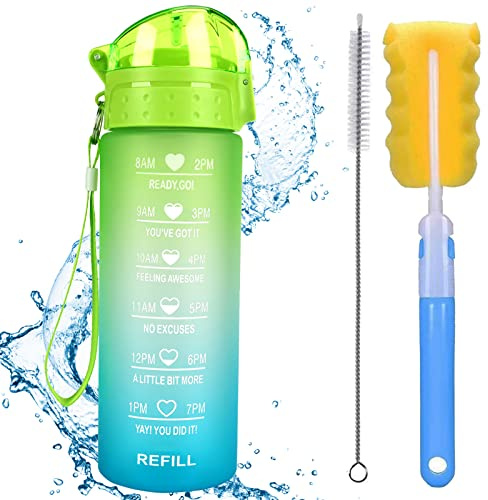 XACIOA 18oz Water Bottle with Straw & Time Markings,532 ml Tritan Drink Sport Flask Leakproof,Canteen Bottle BPA Free for Kids & Adults,Ensure You Drink Enough Water for Outdoor Travel,Cycling,Gym