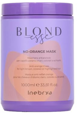 Inebrya | Blondesse - No Orange Maschera tonalizzante per capelli castano chiari, colorati o schiariti, neutralizza i riflessi arancio-rame indesiderati - 1000 ML