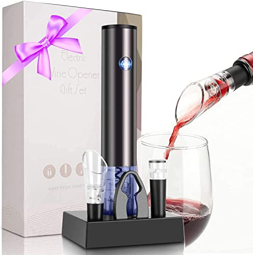 Caja de regalo sacacorchos eléctrica con estación de alimentación, sacacorchos recargable automático, cortaaceite, aireador, tapón de vino al vacío, regalo de inauguración de la casa, Navidad