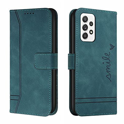 Trugox Handyhülle für Samsung Galaxy A52s 5G / A52 5G Hülle Klappbar Klapphülle mit Kartenfach Handytasche Handy Schutzhülle Tasche Leder Wallet Flip Case Slim Book Cover - Blau Grün