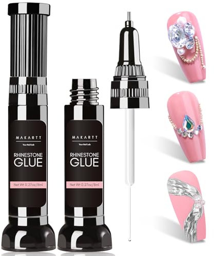 Makartt Strass Kleber Gel Rhinestone Glue, 3d Gel Nail Art Nail Charms Nägel Nagelkleber Für Kunstnägel, Nagelkunst-Klebergel für 3D-Edelsteine, Steine, Zum Aushärten unter UV-/LED-Lampe (8ml*2)