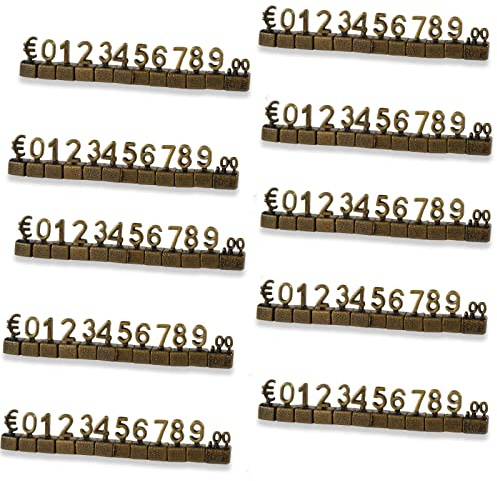 MACHSWON 100 PCS Digitale Preisschild 3D Metall Regal Einstellbare EUR € Preis Würfel Kit für Shop Display Schmuck Uhr Shop Büro Display Preismarker Etiketten Bronze