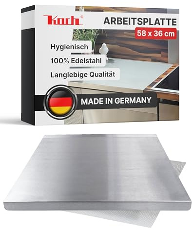 Koch Arbeitsplatte Edelstahl I 58 x 36 cm cm I Arbeitsfläche, Schneidebrett & Knetbrett mit 2 Anschlagkanten I Hygienisches & rostfreies Küchenbrett I Extra robust, langlebig & antibakteriell #69