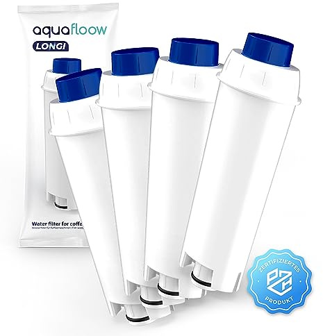 Aquafloow LONGI 4x Wasserfilter für Delonghi Kaffeemaschinen Ersatz für DeLonghi DLSC002, SER3017 & 5513292811 Kompatibel mit ECAM, ESAM, ETAM Serie | für De'Longhi Kaffeevollautomat Pflege und Schutz