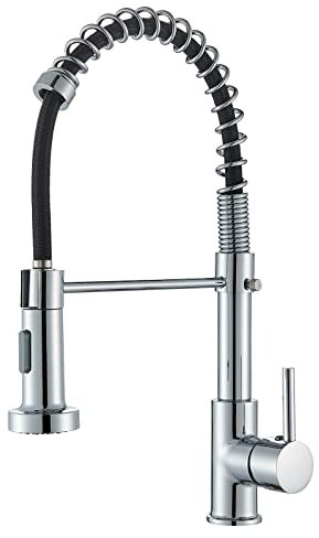 JUNSHENG Rubinetto da Cucina, Rubinetto da Cucina ad Alta Pressione Girevole a 360 Gradi, con Doccetta Estraibile, Placcato.