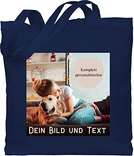 Baumwolltasche - eigenem - Foto Bild Geschenk I Dein Bild und Text - Unisize - Navy Blau - kindergarten stoffbeutel jutebeutel online bedrucken selbst drucken photo beutel tasche für kollegin