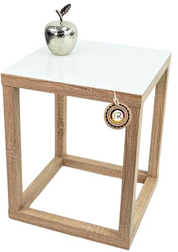 freeroom24, Beistelltisch, Wohnzimmertisch, Couchtisch, Coffee Table, Kaffeetisch, Blumenhocker, Blumensäule, Cube, Holzoptik Sonoma Eiche Nachbildung, Glas weiß, 30 x 30 x 40cm, Made in Germany