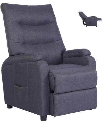 Mingone Fernsehsessel Relaxsessel Modern TV Sessel Schmal Liegesessel Ruhesessel Leinen Dunkelgrau für Wohnzimmer Schlafzimmer bis 150kg
