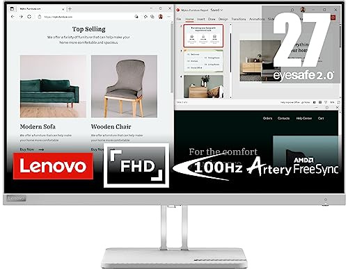 Lenovo L27e-40 27 inch PC Monitor | FHD, 1080p, 100Hz, 4ms, VA panel, HDMI, VGA