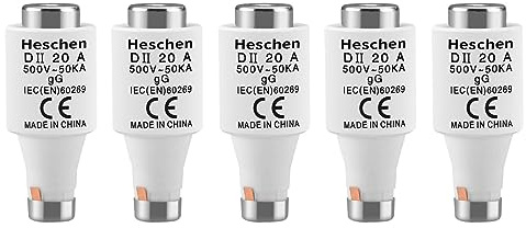 Heschen Keramische Neozed-Sicherungseinsätze, DII-Typ Sicherungseinsatz, 20A 500VAC, gG-Typ, für Kabel und Leitungsschutz, 5 Stück