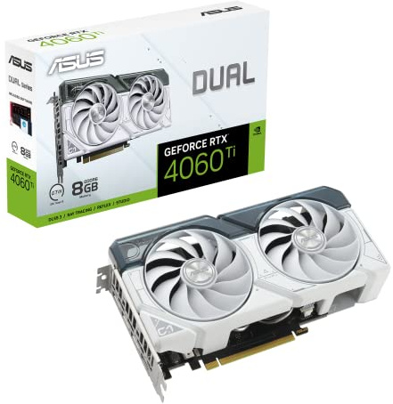 ASUS Dual GeForce RTX™ 4060 Ti White Edition 8 Go GDDR6 (PCIe 4.0, 8 Go GDDR6, DLSS 3, HDMI 2.1, DisplayPort 1.4a, Conception de Ventilateur axial-Tech, Technologie 0dB, etc.)