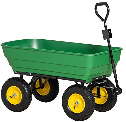 Outsunny Carrello da Giardino 125L in Acciaio e PP con Vasca ribaltabile e Maniglia da Trasporto, 118x58x102 cm, Verde Scuro