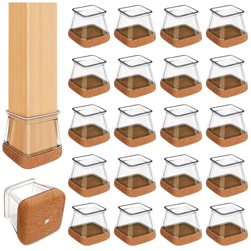 PISAO 32 Stück Stuhlbeinkappen Eckig Schräg (Transparent M Fit:20-26 mm) | Stuhlbeinschoner für Holzböden, Chair Leg Floor Protectors, Bodenschutz, Sanftes Gleiten, Kratzschutz, Einfache Montage