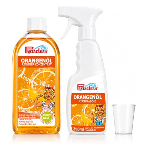 Pastaclean Orangenöl Reiniger Konzentrat – Extra starker Fettlöser, 500 ml | 30 % Orangenöl, starke Fettlösekraft, pur oder verdünnt anwendbar, bis zu 50 Sprühflaschen à 250 ml