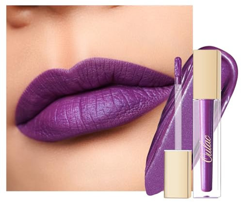 Oulac Kussechter Glitzer Lippenstift Violett - Flüssiger Langanhaltender Lippenstifte, Wasserfest, Lila Mattem Schimmern Finish, Intensive Farbe, Hydratisierte Lippen, Vegan, 4.5ml, (MS04)