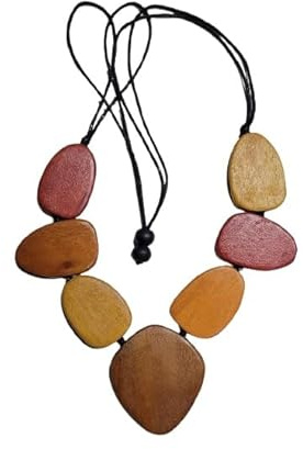 BLUSUPERSHOP collana corda art38 e legno regolabile dai 45 ai 70 cm circa colore in foto, etnica elegante per cerimonia matrimonio sportiva cocktail figure geometriche