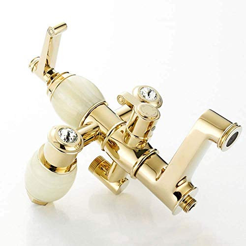 CCKUHN Bathroom Mixer Shower System Jade Brass Golden European Retro Paint Three Functions Shower Shower Faucet With Rainfall Shower And Handheld Shower, Adjustable Shower Set good