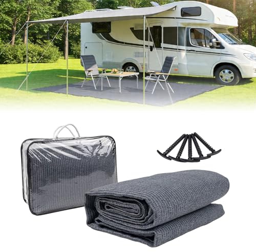 COOL AREA Tapis de Sol pour Auvent de Tente 250x400 cm -Tapis de Camping Extérieur Respirant et Antidérapant avec Sac de Transport et Piquets - Gris Bleu