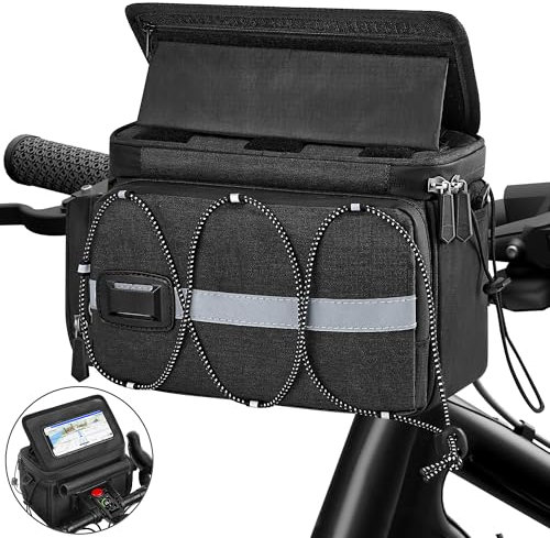 Witnewrage Lenkertasche Fahrrad, Fahrradtasche mit Lenkeradapter für E Bike und Fahrrad, 6L Fahrradkorb Vorne mit Handyhalterung, Einstellbar Touchscreen, Abnehmbarer Schultergurt, Regenhülle