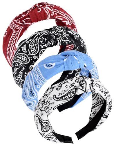 Stirnbänder für Frauen Erwachsene Boho Wide Knot Turban Stoff Haarband No Slip elastische Haare Hoops Mode Haarschmuck 4Pcs