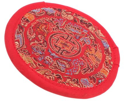 Buddhistische Klangschalenmatte, Rot, Handgefertigt, Baumwollstoff | Abgerundetes Kissen für Buddha Sound Bowl, Kompakt und Leicht, Religiöses Thema