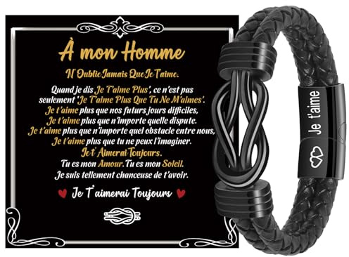 SUNSH Idee Cadeau Homme Cadeau Fils Cadeau Saint Valentin pour Homme Bracelet Cuir Homme Fils Cadeau Anniversaire pour Fils Homme Mari Petit Ami Couple Saint Valentin Cadeau Noel Homme