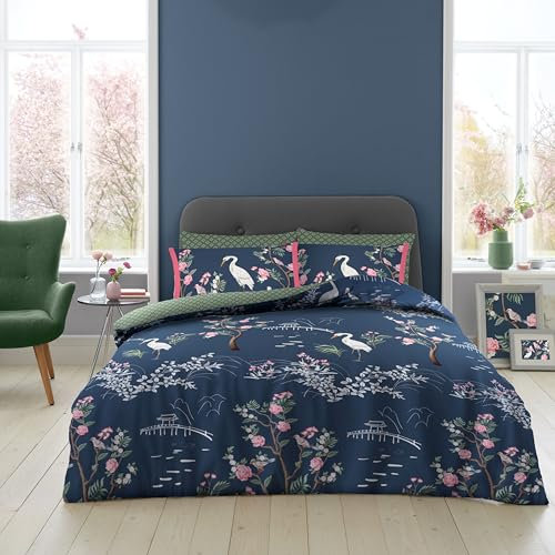 GC GAVENO CAVAILIA Floral Duvet Cover Sets (135x200 cm), Reversible Blue Bedding & Linen Set, Breathable Quilt Cover Single With Pillowcase, Washable, Maki