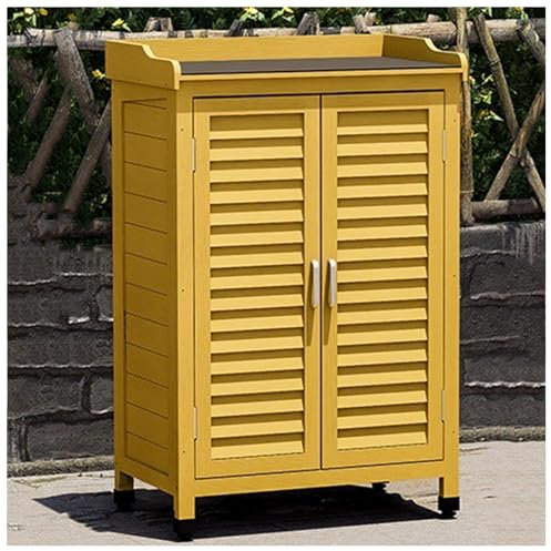 Wooden Potting Bench Tables, Outdoor Potting Table Garden WorkStation Table, Waterproof Tool Shed with Shelves, Patio Storage Cabinet Furniture