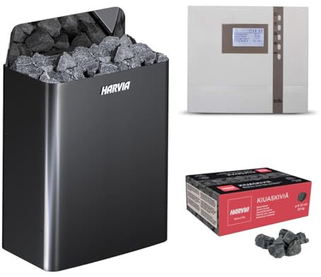 Harvia The Wall Saunaofen mit Steuerung EOS ECON und Saunasteinen 400V (Dark Chrome, 9kW)
