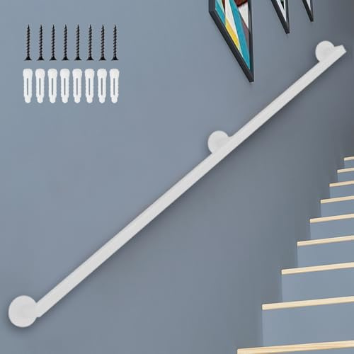 Pasamanos de Escalera de 30 cm a 600 cm, Soporte de riel para Lofts para el hogar, 200 kg, Kit Completo, pasamanos de Hierro Forjado de Metal Blanco, fácil de Instalar(400cm)