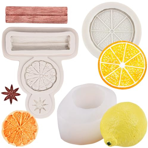 JAHEMU Zitrone Silikonform Zitronenscheiben Silikonformen Sternanis Mandarinenschale Silikon Formen 3D Zitronen Backformen DIY Gießform für Schokoladen Fondant Torte Kerzen