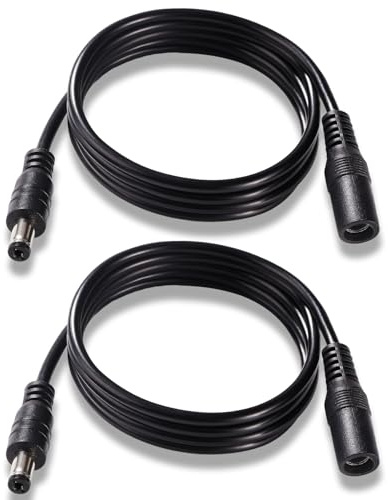 KUOQIY 2 Pièces 1m 5.5x2.1 mm 24V 12V Rallonges d'alimentation DC, Câble D'extension d'alimentation Mâle Femelle 22AWG, pour Caméra Sécurité CCTV, Noir