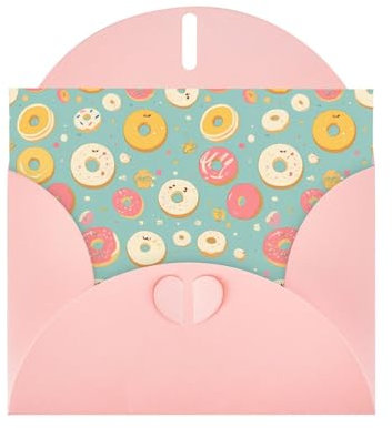 Pink WHJSHOP - Biglietto di auguri con stampa di ciambelle, carta perlescente di alta qualità, double face, effetto perlato, busta di carta perlata