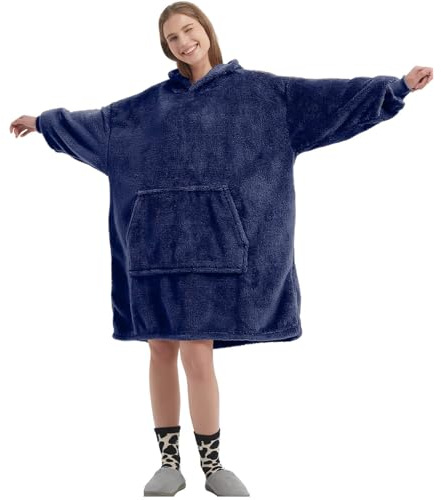 FELOVE Bärbar hoodie‑filt polarfleece unisex, en‑size‑passar‑alla, mysig hemtröja med huva och ficka, flera färger