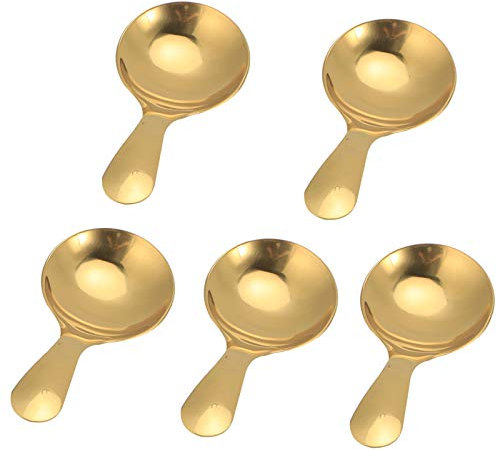 Ice Cream Scoop, 5Pcs 304 Stainless Steel Food Grade Pure Ice Cream Scooper with Spoons Polished Edges Stainless Steel Ice Cream Scoop for Tea Spoons, Ice Cream Spoon (Gold)
